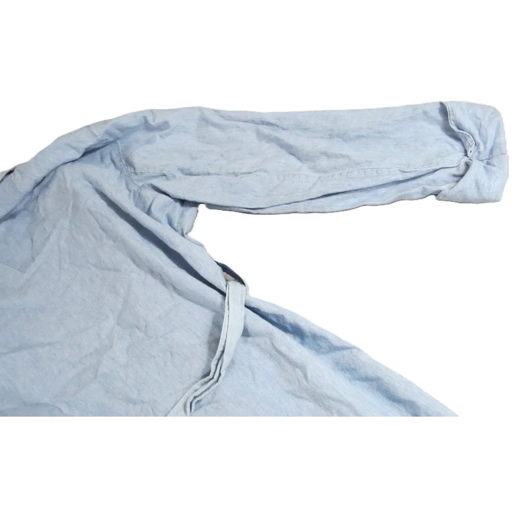 VTG 90s Club Room Robe Men M Blue Cotton Chambray Long Sleeve Bathrobe Lounge - Picture 11 of 14